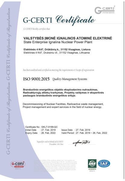 IAE vadybos sistema atitinka ISO 9001:2015 standarto reikalavimus