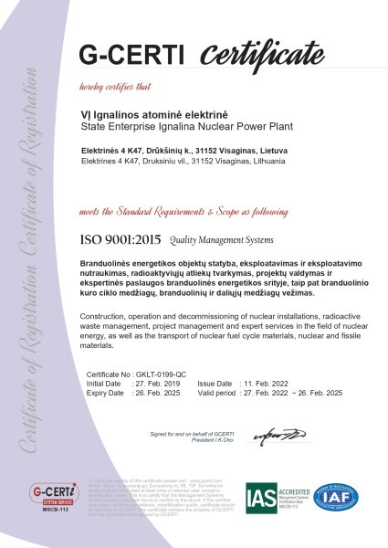 Atliktas vadybos sistemos sertifikavimo pagal ISO 9001:2015 standartą auditas
